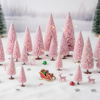 Skylety 20 Pcs Christmas Model Trees 4.72-2.17 Inch Pine Mixed Miniature Trees Small Artificial Cedar Plant for Train Scenery Architecture DIY Crafts Winter Building Model Scenery Landscape(Pink) - color: Pink