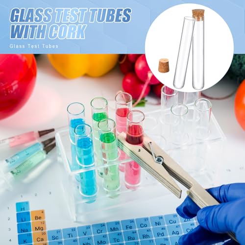 Thyle Glass Test Tubes with Cork Clear Stoppers Round Bottom Lab Test Alcohol Tampons Glass Tubes Container Vials for Plants Scientific Experiments Candy Storage Party Favors (50pcs,15 * 100mm/13ml) - size: 15*100mm/13ml