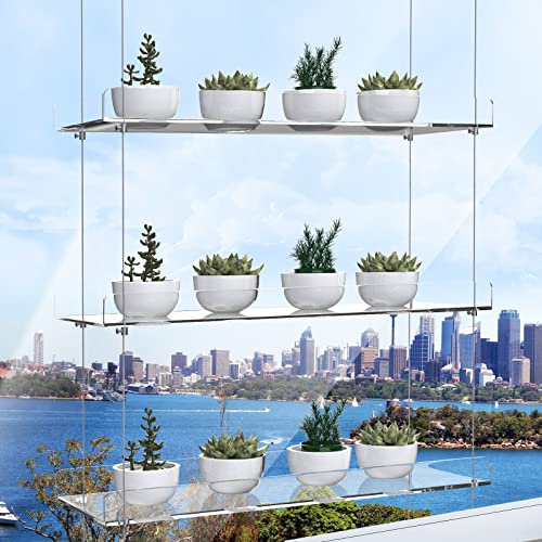 3-Tier Hanging Acrylic Plant Shelves for Windows | Each Tier 16 Inch Long, Height Adjustable Plant Stand, Clear Hanging Plant Stand for Indoor Windows, Grow Herbs,Flower - color: 3 Tier