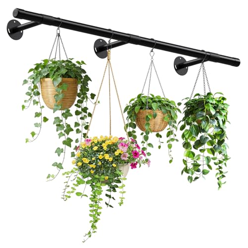 SUTINE Plant Hanging Rod, 62 Inch Plant Hanger Indoor for Window Ceiling, Heavy Duty Hanging Planters for Indoor Plants, Black Wall Plants Holder, Window Plants Shelves Pot/Chain/Plant Not Included - size: Length 62 in.