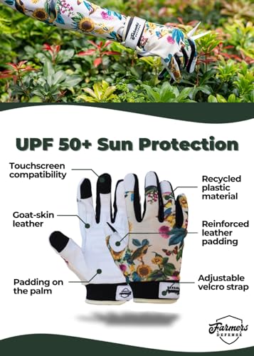 FARMER'S DEFENSE Leather Gloves | Thorn Proof & Puncture Resistant | Durable Grip, Breathable | Gardening, Landscaping, DIY (Garden Flower, Large) - color: Garden Flower, size: Large