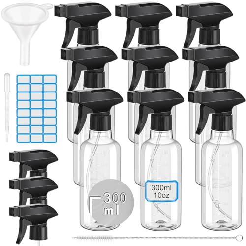 10oz/300ml 9 Pack Plastic Spray Bottles Bulk, Clear, Measurements - color: Clear, size: 10oz/300ml, style: Measurements