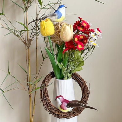 12pcs Artificial Birds Clip on Birds for Crafts Decorative Christmas Tree Ornaments Yard Patio Wreath Designs Flower Floral Arrangements Garden Home Decor (Clip Birds)