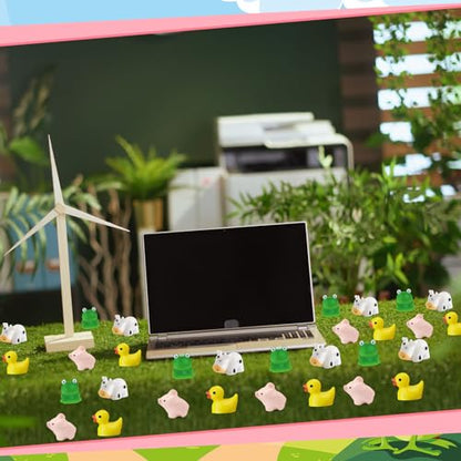 Marsui 100 Pcs Miniature Animals Resin Mini Frogs Horse Ducks Flamingos Cows Pigs Figurines DIY Miniature Garden Accessories Fairy Dollhouse Aquarium Potted Crafts for Home Decor (Little Animals)
