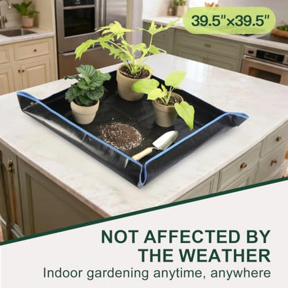 Large Waterproof Repotting Mat Super Thick for Potting Soil Mix 39.5"x39.5" - color: Black and Cerulean Blue, size: 39.5" x 39.5"