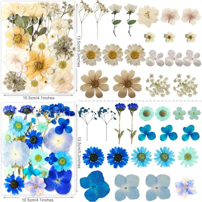 221PCS Real Nature Dried Pressed Flowers for Resin Craft, Dry Pressing Floral with Butterfly Transparent Stickers Set for DIY Jewelry Making Nail Card Scrapbook Art Eternity Summer - color: Eternity Summer