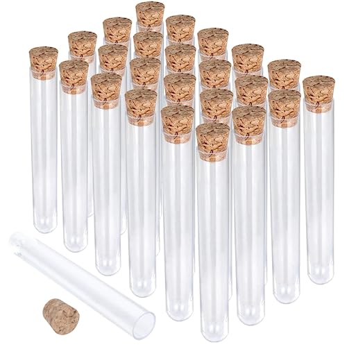 25PCS Plastic Test Tubes with Lids – 10ml Clear Plastic Tubes with Cork Stoppers 16x100mm Small Clear Containers for Solids & Liquids Storage Plant Propagation