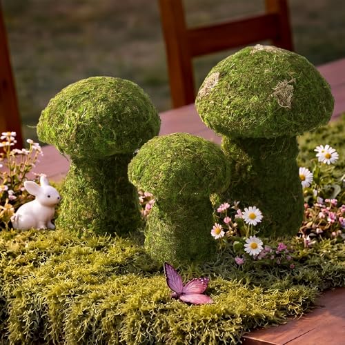 Junkin 3 Pcs Artificial Moss Mushroom, Enchanted Forest Decoration