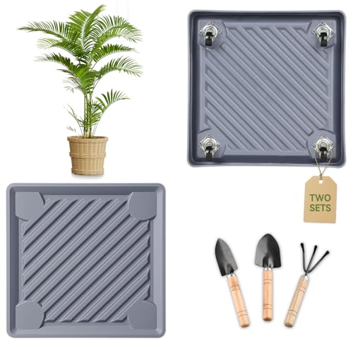 12.2" SquarePlant Caddy Beige with Hidden Wheels & Garden Tools Set | 2-Pack 250 LBS Heavy Duty Plant Caddy with 360° Silent Wheels for Large Planters & Heavy Items Indoors/Outdoors - size: 12.2 Inch - Grey (2 Pcs)
