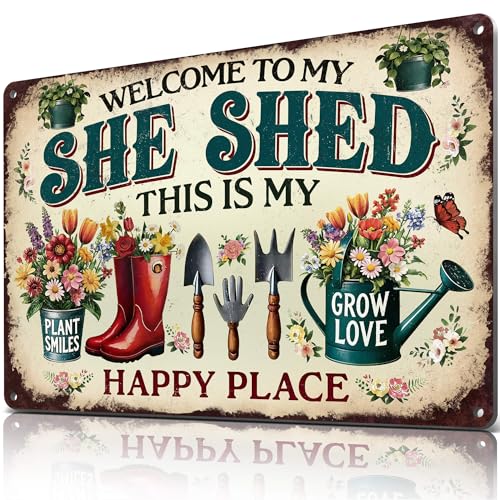 Welcome to My She Shed Sign Vintage Metal Garden Decor 8x12 Inch - color: she shed