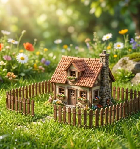 2 Pcs Fairy Garden Fence, 35 Inch Mini Fence for Garden, Brown Small Decorative Picket Fences for Miniature Gardens, Dollhouse, Plant Pots, Crafts & Diorama Projects