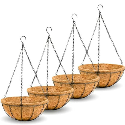 12 inch Metal Hanging Baskets For Plants Outdoor 4 Pack Round Metal Wire Hanging Basket Planter with Coco Fiber Liners Chain Round Wire Plant Holder for Garden, Patio, Deck, Porch Plants Flower Potss - size: 12 Inch, style: Watermelon