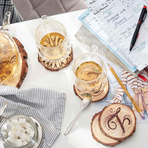 ARTEZA Natural Wood Slices, 3.5-4 Inch Diameter, Set of 25, Brown Round Pine Wood Discs with Bark for Crafts, Christmas Ornaments, Centerpieces - size: M