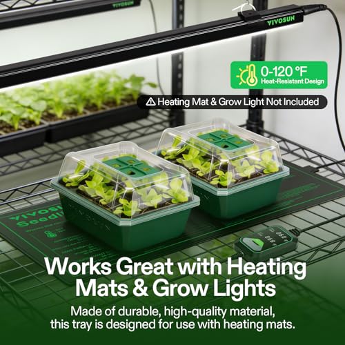 VIVOSUN 12-Pack Seed Starter Trays, 144-Cell Starter Kit with Humidity Dome | Flat Reusable Plant Germination Trays with Drain Hole, Green Propagation Tray for Planting Seeds, 12 Cells x 6 Packs - size: 12-Pack 144-Cell, style: Trays