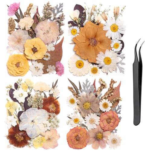 90pcs Boho Pressed Flowers Bulk, Vintage Dried Flower Leaves, Natural Fall Pressed Dried Flowers with Tweezer for DIY Crafts Resin Mold Candles Cake Bridal Scrapbooking Supplies - size: Boho 90pcs