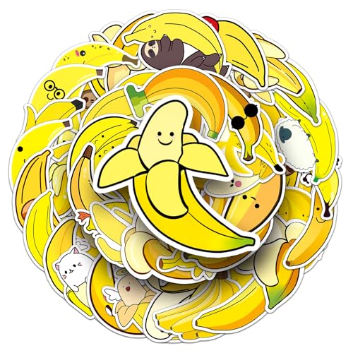 50Pcs Banana Stickers, Waterproof Vinyl Cute Cartoon Banana Stickers for Kids Teens Adults, Funny Fruit Stickers for Water Bottles Laptops, Scrapbook, Guitar, Banana Decals for Fruit Lovers Gifts - color: Banana Stickers