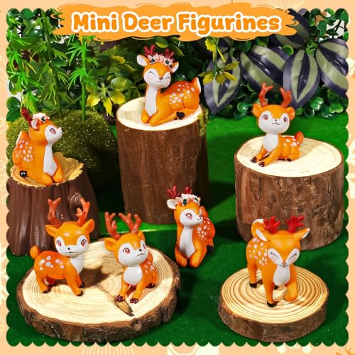 Exasinine 12Pcs Miniature Deer Figurines Forest Woodland Animal Miniatures for Crafts Fairy Garden Accessories Small Deer Ornaments Cake Toppers