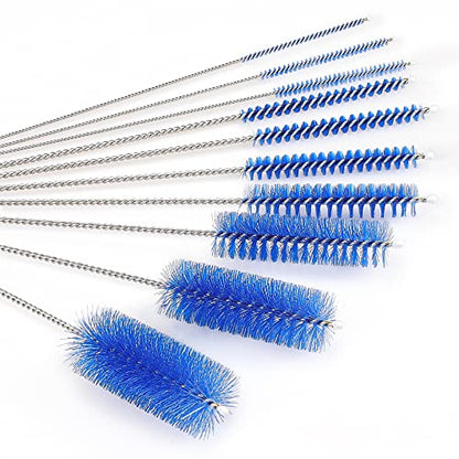 CiaraQ Bottle Cleaning Brushes, 8 Inch Nylon Tube Brush Set, Cleaner for Narrow Neck Bottles Cups with Hook, Set of 10pcs. (Pack of 2) - color: Navy Blue, size: 8.0 Inch (10pcs) (Pack of 2)