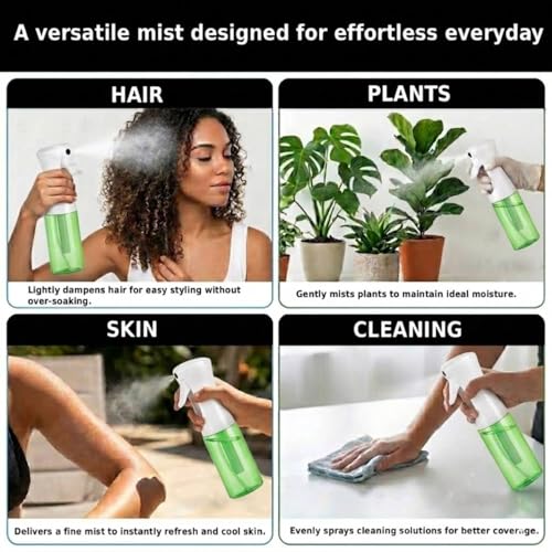 VIGOR PATH Continuous Mist Green Spray Bottle 200ml Fine Mist for Hair - color: GREEN