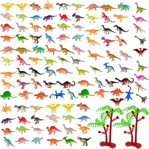 YOOHUA 120PCS Mini Dinosaur Figures Set, Plastic Assorted Mini Dinosaur Figures, Little Dinosaur Figurine, Small Dino Toy 1.5 inch - 3 inch, Great for Dino Cake Topper, Easter Eggs Filler