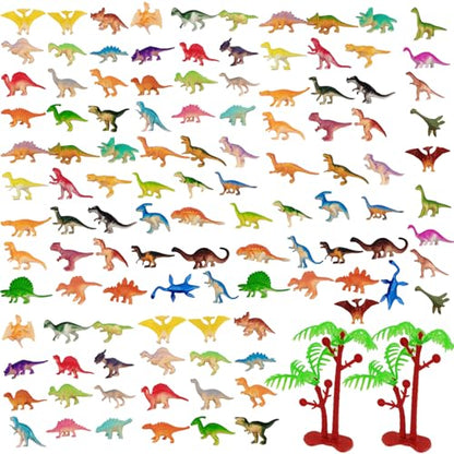 YOOHUA 120PCS Mini Dinosaur Figures Set, Plastic Assorted Mini Dinosaur Figures, Little Dinosaur Figurine, Small Dino Toy 1.5 inch - 3 inch, Great for Dino Cake Topper, Easter Eggs Filler