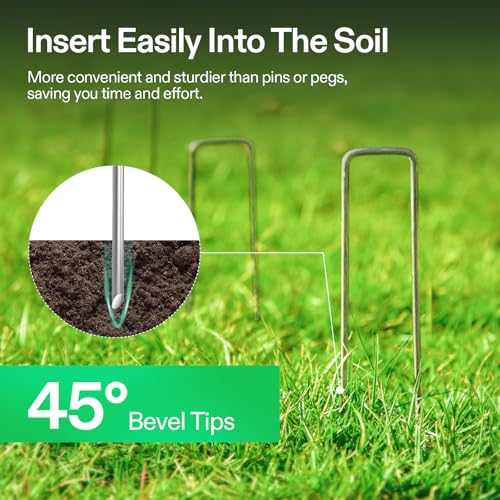 VIVOSUN 6 Inch 50-Pack Garden Stakes, Galvanized Steel Landscape Stapes 11 Gauge U-Shaped Pins for Weed Barrier Fabric, Ground Cover, Soaker Hose, Irrigation Tubing, Holding Fence - size: 50 PCS