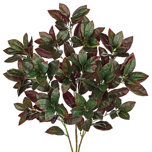 33" Artificial Croton Leaves Stems for Floral Arrangement Vase Filler 3 Pcs - color: Green-red
