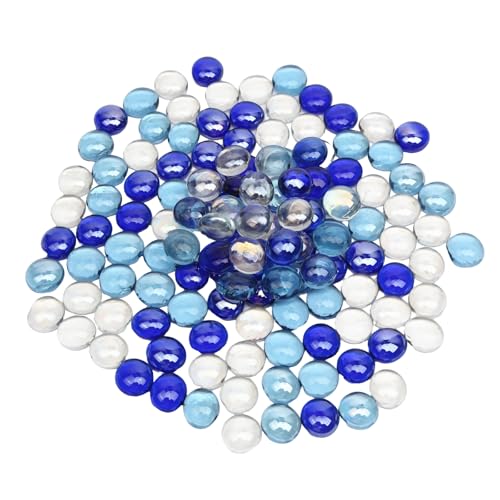 0.5LB Flat Glass Marbles, Blue Mixed Gemstone Vase Fillers Beads Decorative Glass Pebbles Floral Fish Tank Rocks for Vases Table Scatter Aquarium Decor - color: Clear&blue Mix, size: 0.5 LB