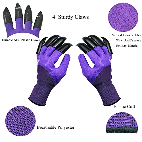 DCCPAA Garden Gloves with Claws,Claw Gardening Gloves for Digging,Planting, Weeding, Seeding-Waterproof for Men and Women - color: 2 Purple