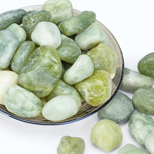 Pulovin 15 lbs Jade Pebbles for Indoor Plants, 1-2 Inch Polished River Rocks, Decorative Garden Rocks Outdoor Landscaping, Large Natural Stone for Walkways, Yard, Vases, Crafts - color: Jade