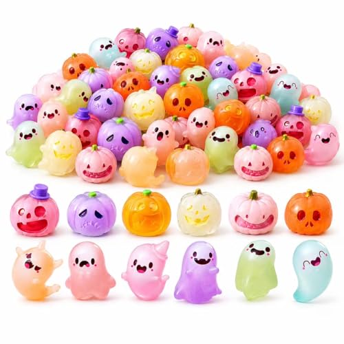 60Pcs Glow in the Dark Halloween Resin Charms, Mini Pumpkin and Ghost Resin Figurines,Halloween Craft Fillers for Car Dashboard Ornaments,Fairy Garden Accessories,Moss Terrarium Decor,DIY Projects - color: Goast