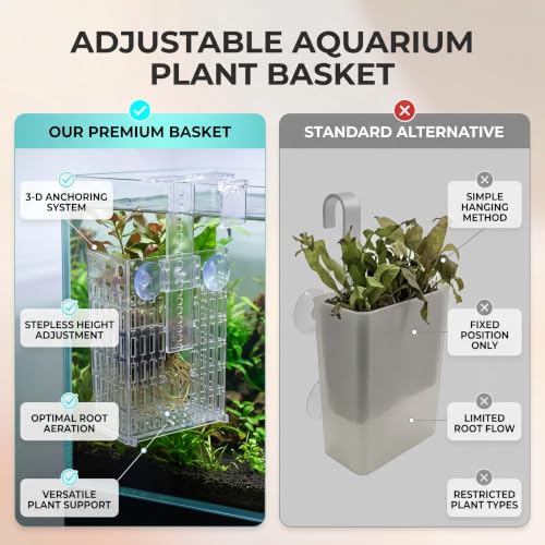 Fish Tank Plant Holder Adjustable Hook Top Hanging Aquarium Plant Pot | 4 Pack Aquaponic Cultivation Basket with Suction Cups, Height & Width Adjustable, for Pothos Swords Aquatic Plants