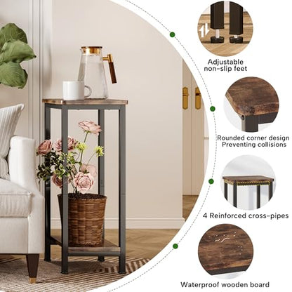 Homeiju Plant Stand Indoor, 2 Tier Wood Corner Plant Stand, Modern Square Plant Shelf Flower Stand for Living Room Patio Balcony Garden, Rustic Brown