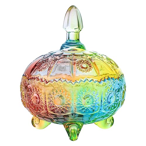 SOCOSY Royal Embossed Sunflower Clear Glass Apothecary Jar With Lids, Candy Jar Containers Wedding Candy Buffet Jars Crystal Jewelry Box Food Jar 7oz - color: Sunflower