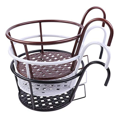 Hanging Railing Planters Baskets Art Hanging Flower Stands Balcony Flower Pot Holders Plant Iron Racks Fence Metal Potted Stand Mounted Balcony Round Plant Basket Shelf Container Box,Garden Steel Pots - color: White-full Bottom