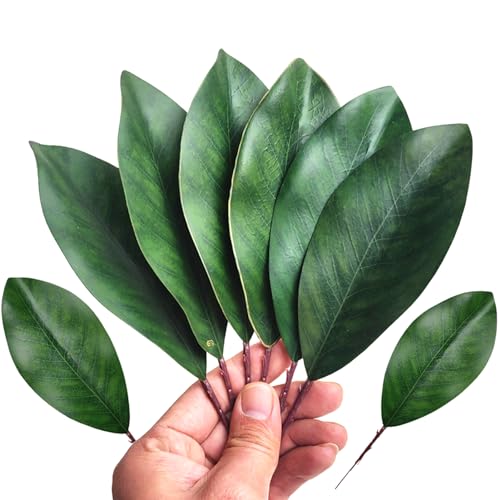 30Pcs Fake Green Leaves Artificial Magnolia Leaf for Decoration Fake Magnolia Leaves with Stems for Magnolia Garland Arrangement Natural Bookmarks Wedding Table Decoration.