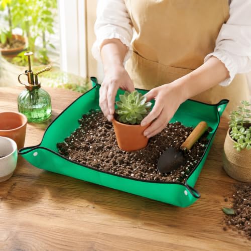 Waterproof Plant Repotting Mat for Indoor Gardening, Foldable Potting Mat, 13" x 13" Square Transplanting Pad with Copper Buckles for Mess Control,Green - color: Green, size: 13" x 13"