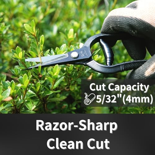Bonsai Trimming Scissors 6.8" Made in JAPAN, Garden Plant Trimming Shears, Hand Forged Japanese Carbon Steel Blade, Spring Loaded Handle, Black