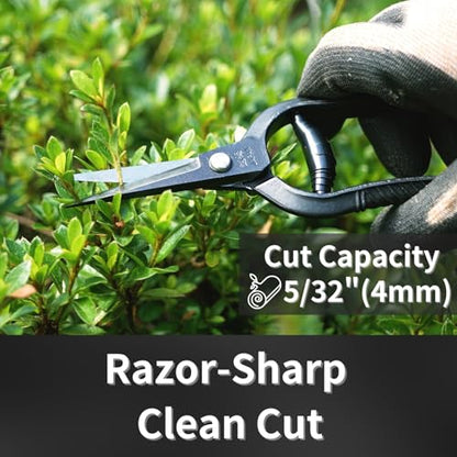 Bonsai Trimming Scissors 6.8" Made in JAPAN, Garden Plant Trimming Shears, Hand Forged Japanese Carbon Steel Blade, Spring Loaded Handle, Black
