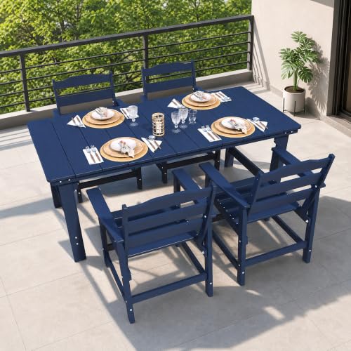 THOEOE Outdoor Dining Set of 5, Patio Dining Table and Chairs Navy Blue | All-Aluminum Frame, HDPE, Waterproof, Umbrella Hole, Zero Collapse, Sturdy and Durable, for Garden, Pool, Deck - color: Navy Blue, size: 5-Piece（1 Table＆ 4 Chairs）