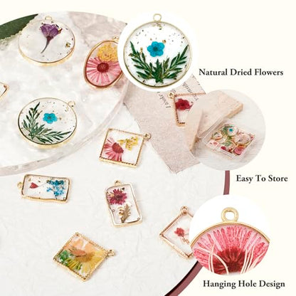Natural Dried Pressed Flower Charms Geometric Shape Dried Flower Resin Charms Epoxy Resin Floral Pendants for DIY Crafts Necklace Earring Keychain Jewelry Making - color: 12 Style-Flower