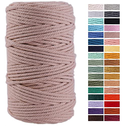 Pinkish Grey Macrame Cord 4mm x 109Yards,Colored Cotton Rope Craft Cord Colorful Cotton Cord Twine for Wall Hanging Plant Hangers Crafts Knitting Decorative Projects - color: Pinkish Grey, size: 4mm x 109yards