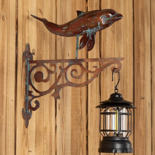 Hanging Planter Brackets Farmhouse-Inspired Fancy Metal Outdoor Brackets,Outdoor Hanging Brackets Wall Hook Heavy Duty Planter Hanger Hook Brackets (12 Inch/Dolphin Decor) - size: 12 Inch / Dolphin Decor