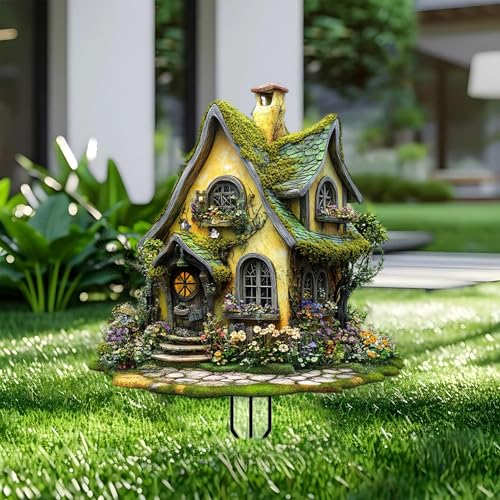 House Garden Stakes Decor Yard Acrylic - 2D Spring Garden Acrylic Sign Decoration, Yard Art, Gift for Nature Lovers, for Indoor & Outdoor Flower Pots, Yard, Mini Gardens & Lawn (5.9”x5.9”) Y33