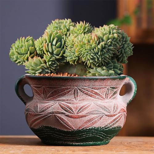 Ceramic Succulent Pot with Drainage Hole, Bohemia Rustic Decorative Planter for Indoor Outdoor Plants - size: 1 Colorful Pot