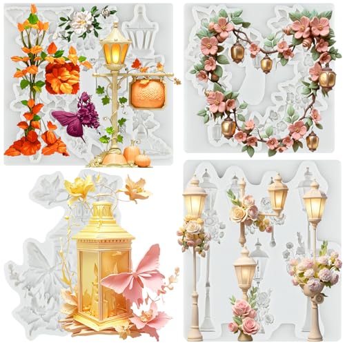 Enchanted Fairy Garden Street Lamp Silicone Fondant Mold Set of 4 - color: Style E