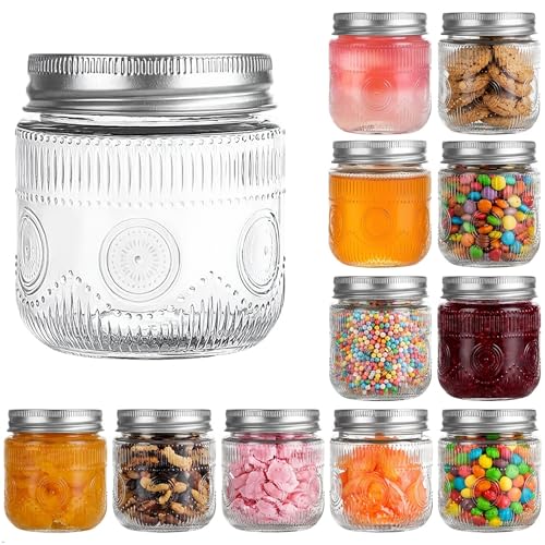 Amzcku 8 oz Vintage Mason Jars with Lids, Regular Mouth Canning Jar, Safe For Storage, Canning, Pickling, Preserving, Fermenting, DIY Crafts & Decor 12 Pack - size: 8OZ 12Pack