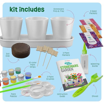 Paint & Plant Flower Garden Kit for Kids - Stoneware Pots, Seeds, Paint Set | STEM Arts & Crafts Gift for Boys and Girls Ages 6-12 - Birthday Gift for Girls 6 7 8 9 10 11 12 Years Old