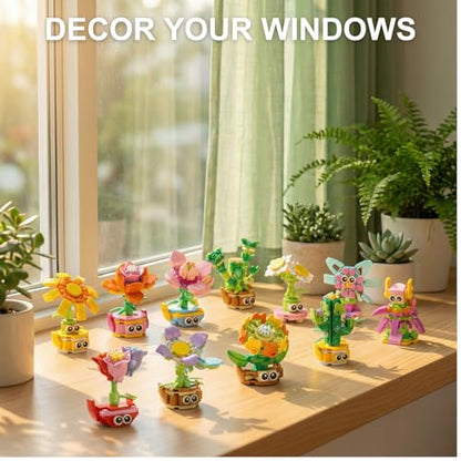 12-in-1 Flower Building Set, Botanical Collection Floral Decor Kit, Creative STEM Toy Christmas Birthday Easter Gift for Kids Girls Boys 6+ Years Old