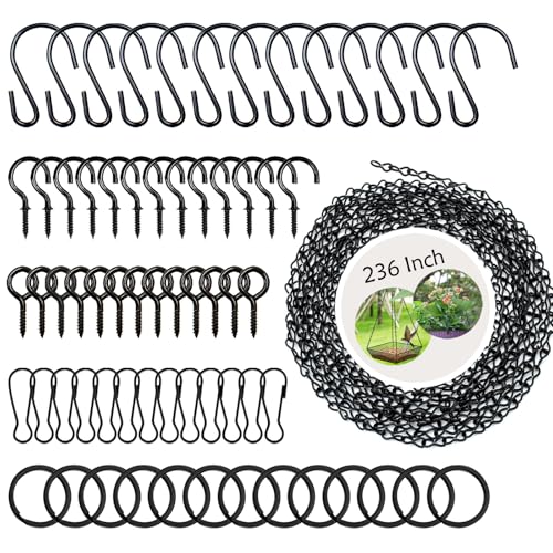 YINGFENG 236 Inch Black Metal Hanging Chains and Hanging Basket Hooks Set for Bird Feeders, Birdbaths, Planters, Grow Lights, Lanterns, Wind Chime and Ornaments, Eye Screws, Chain Hooks DIY - color: Black, size: 236 in